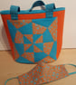 Tote Bag With Matching Face Mask, Bright Orange and Sky Blue - Image 1