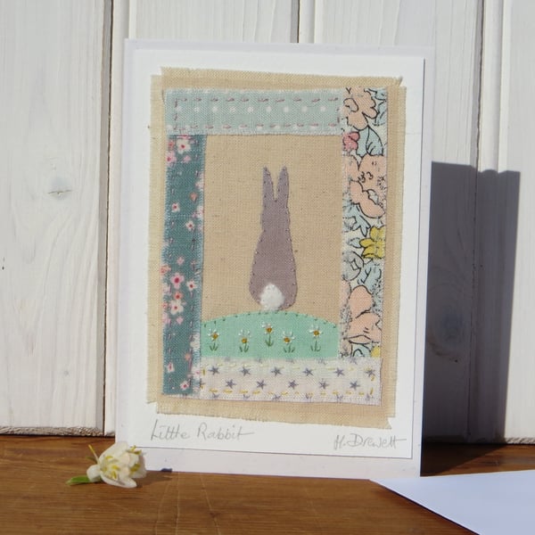 Little Rabbit hand-stitched card for a baby, child, or anyone who loves rabbits!