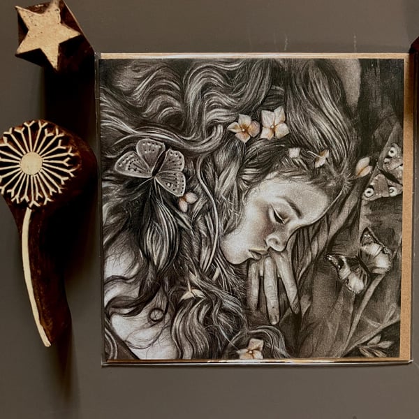 Soft As Wings Still As Earth Young Girl Portrait Blank Greeting Card