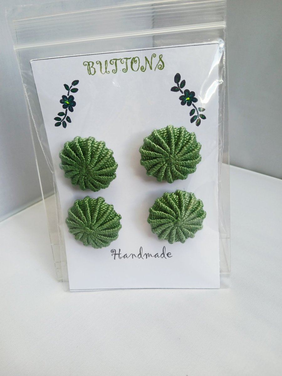 Buttons Sage Green 30mm Handmade Embroidered Yorkshire Style