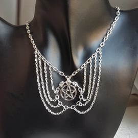 Gorgeous Dangly Pentacle Necklace - Silver Tones.