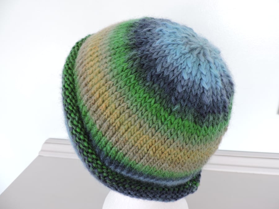  Adults Knitted Beanie Hat  Blue, Green, Mustard, Taupe
