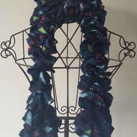 Hand Knitted Fleece Ruffle Scarf - Navy mixed colours