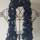 Hand Knitted Fleece Ruffle Scarf - Navy mixed colours