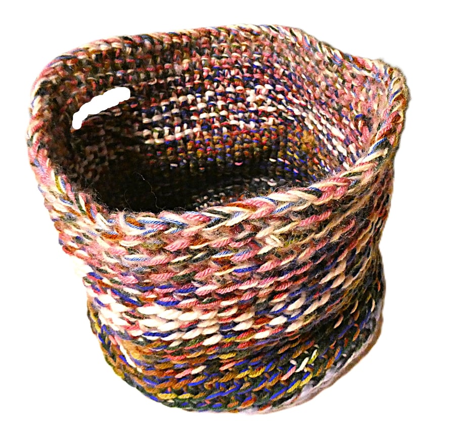 Colourful crocheted bucket bag with handles