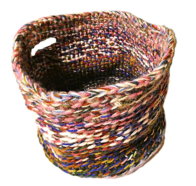 Colourful crocheted bucket bag with handles