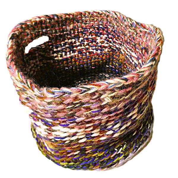 Colourful crocheted bucket bag with handles