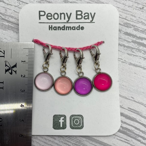 Set of 4 stitch markers in pink