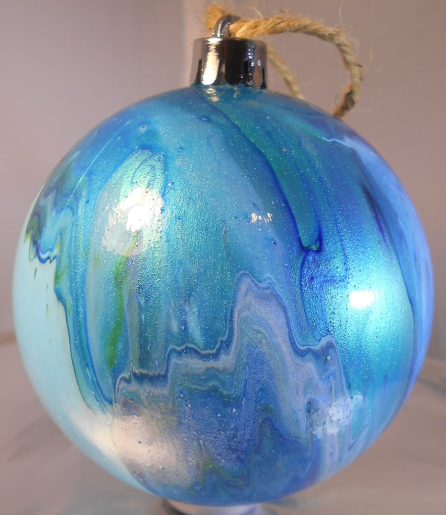 Large Hand Decorated Acrylic Paint Poured Bauble