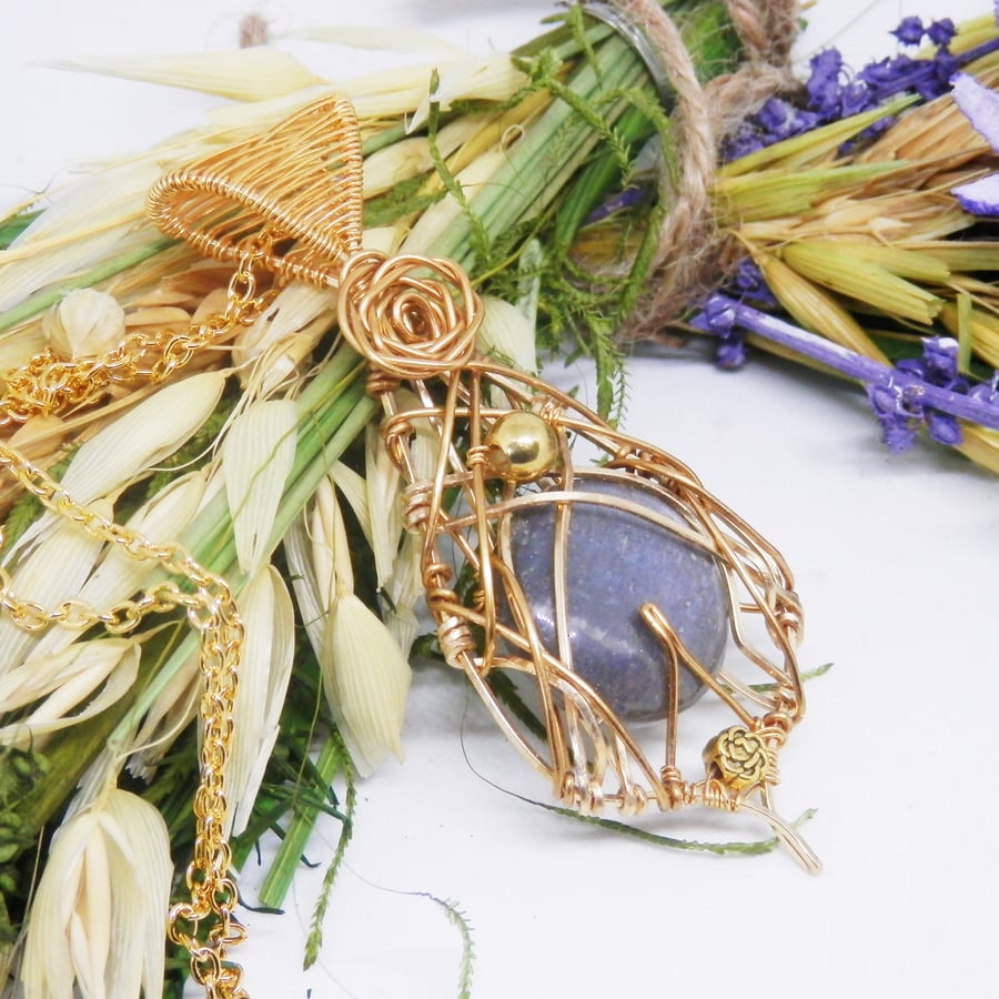 Celtic Style Gold Filled Necklace With Black Moonstone