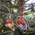 Handmade Robin embroidered hanging decoration, Christmas padded decoration