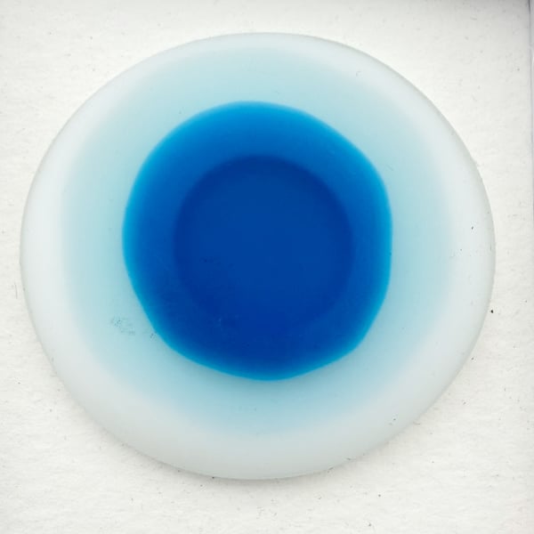 Matt Fused Glass Blue and White Circles Brooch