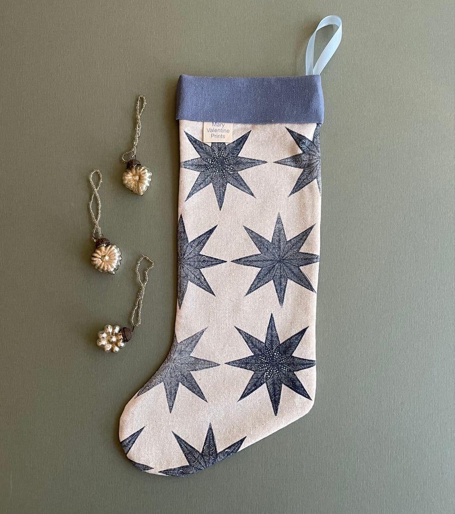 Christmas Stocking - Stars - Handprinted Linocut 