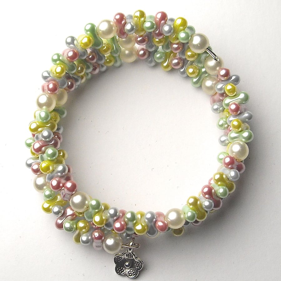 Pastel Vintage Bead Wrap Bracelet - UK Free Post