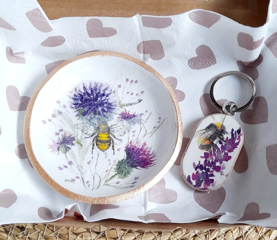FREE POSTAGE Thistle & Bee Clay trinket dish & matching keyring