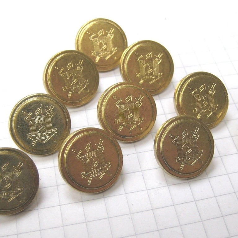 10 Small Gold Metal Shank Hepton Buttons