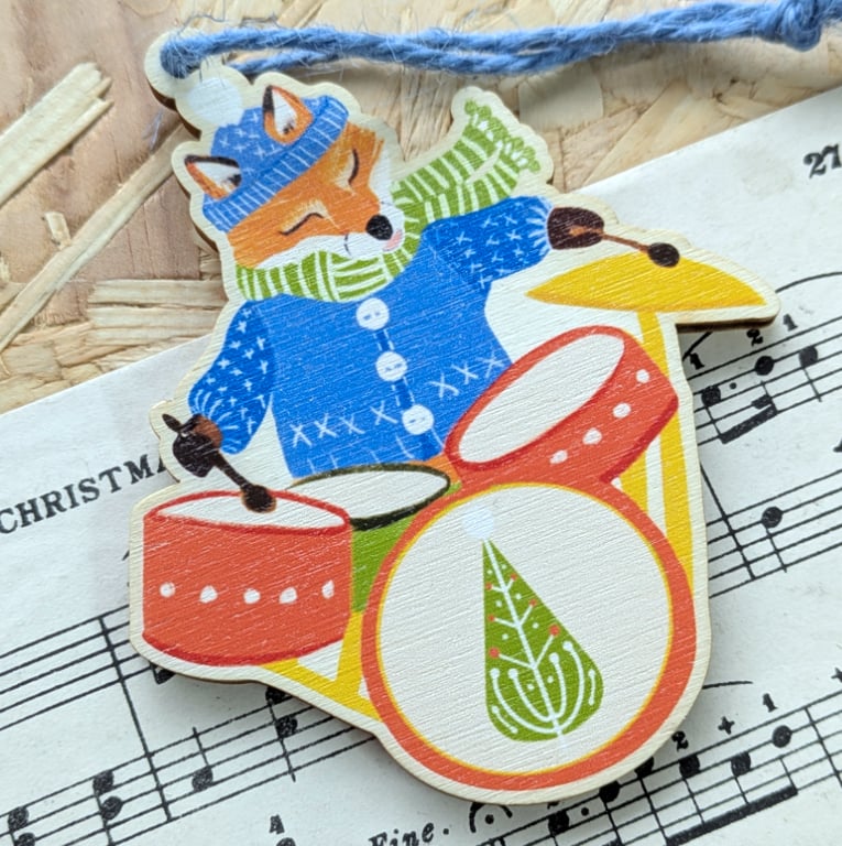 Wooden Fox Christmas Decorations with FREE christmas card