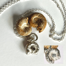 Unisex Silver Ammonite & Aquamarine Pendant Necklace 