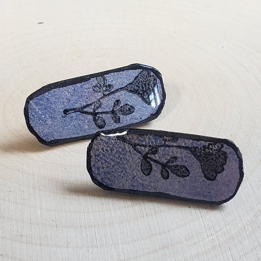 Gel Printed Stud Earrings Hand Stamped Botanical