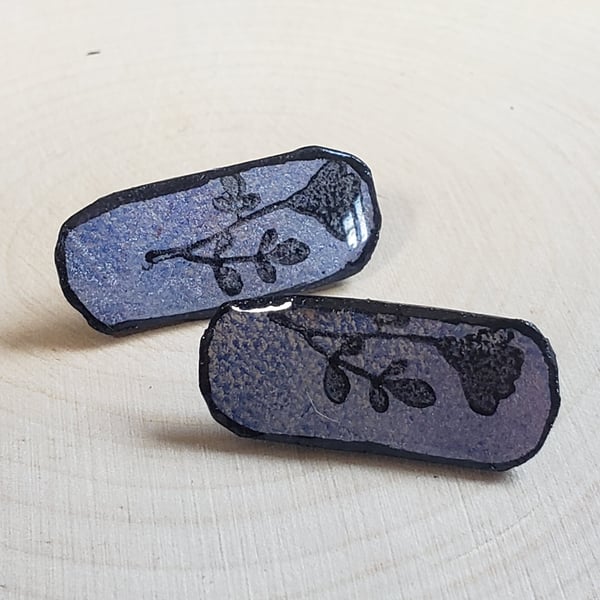 Gel Printed Stud Earrings Hand Stamped Botanical