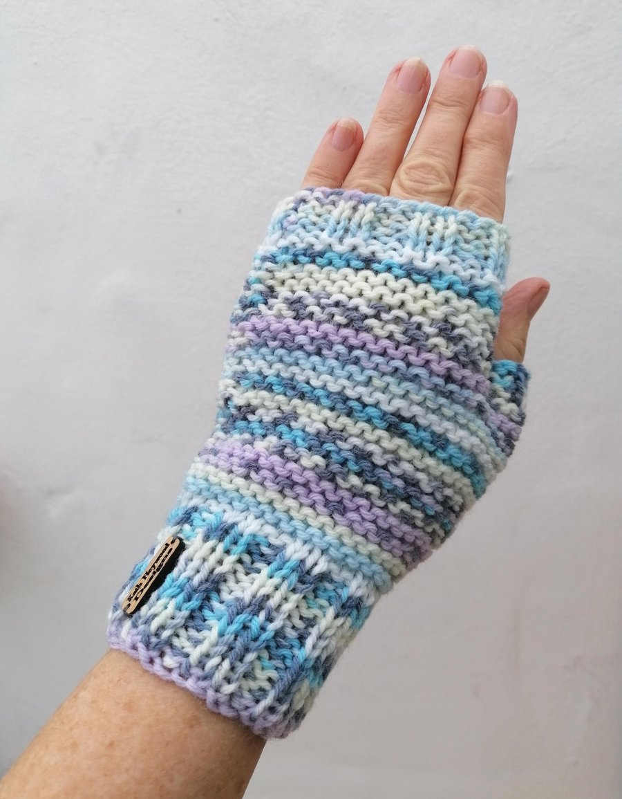 Hand Knit Fair Isle Effect Fingerless Gloves 