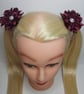 Maroon Satin Ribbon Flower Hair Accessory– Handmade Elastic Hairband - Image 6