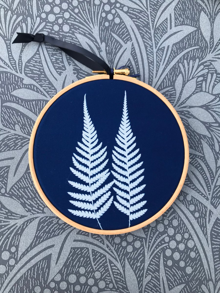  Tree Fern in Cyanotype Botanical Hoop.