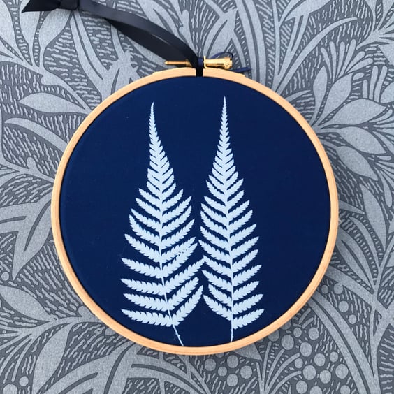  Tree Fern in Cyanotype Botanical Hoop.