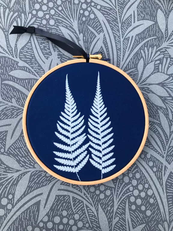  Tree Fern in Cyanotype Botanical Hoop.