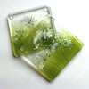 Cowparsley coasters, fused glass set of two coasters, gift for the home, wildflo