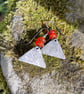 Oxidised Sterling silver triangle drop earrings with bright carnelian beads - Image 6
