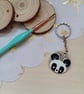 Wooden circular panda face keyring  - Image 1