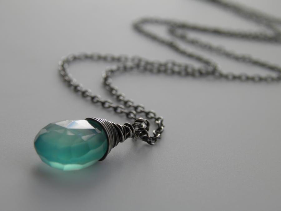 Aqua Chalcedony Sterling Silver Gemstone Necklace