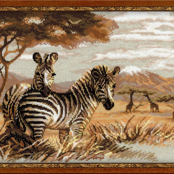 Zebras in the Savannah 14 Count Cross Stitch Kit By Riolis 40 x 30cm