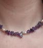 Amethyst Chip & White Freshwater Pearl Necklace - Handmade Gemstone Jewellery