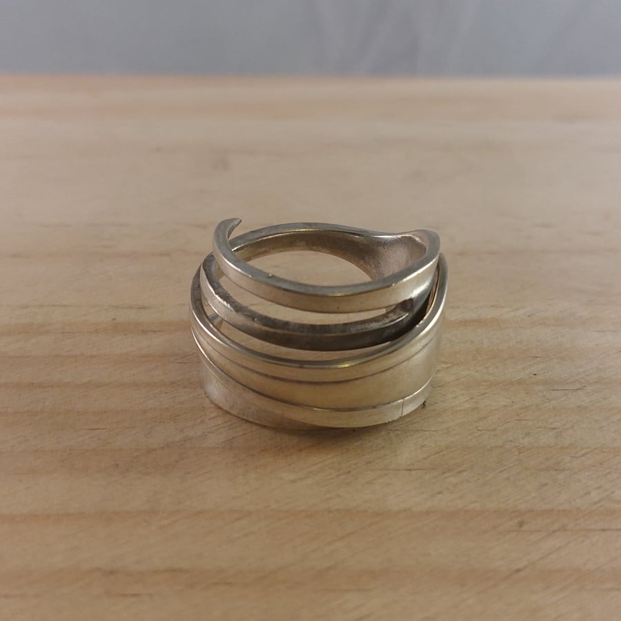 Upcycled Silver Plated Owl Pastry Fork Statement Ring (SPR102503)