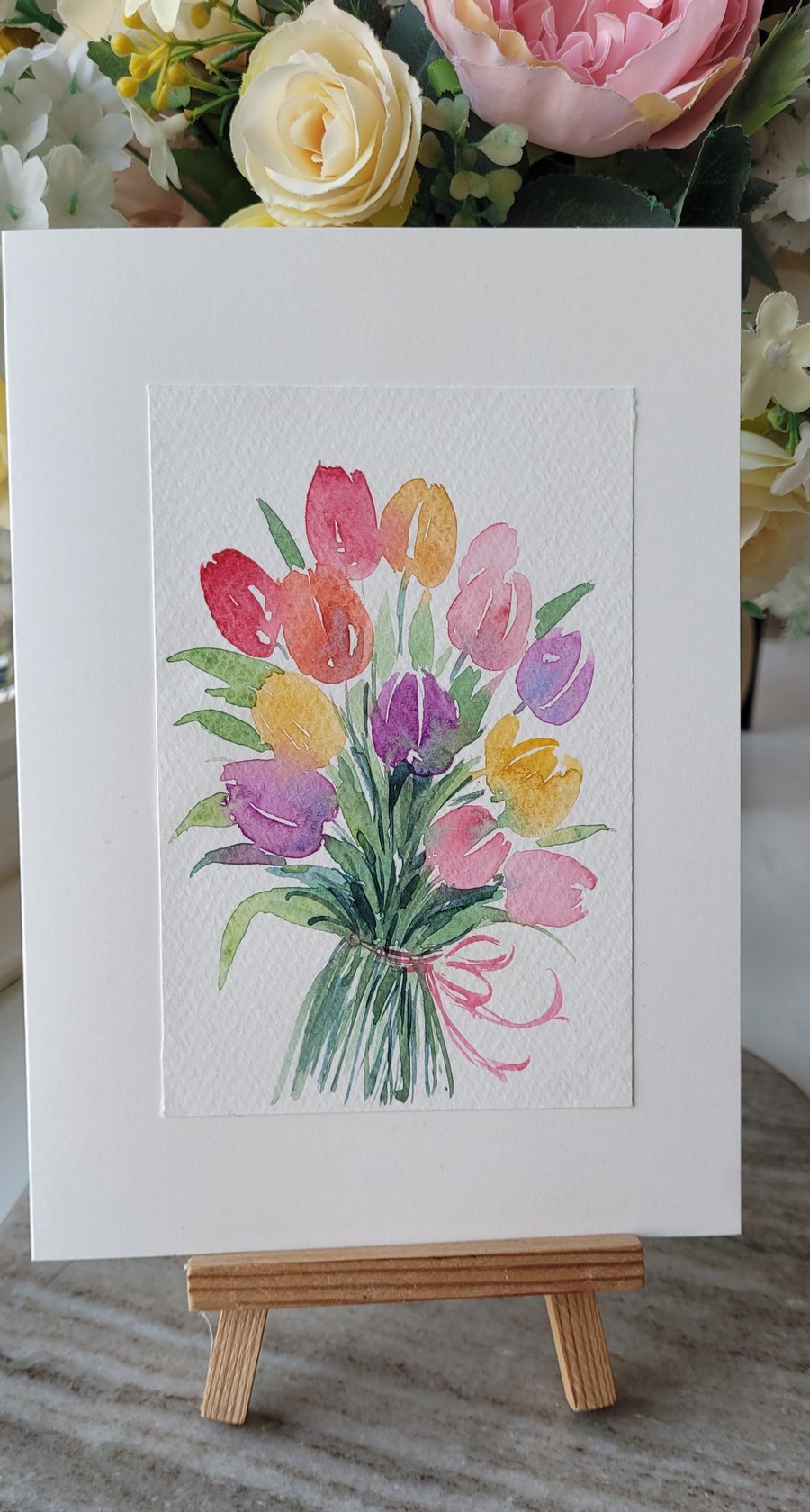 Original watercolor greeting card, tulips, colouranniversary