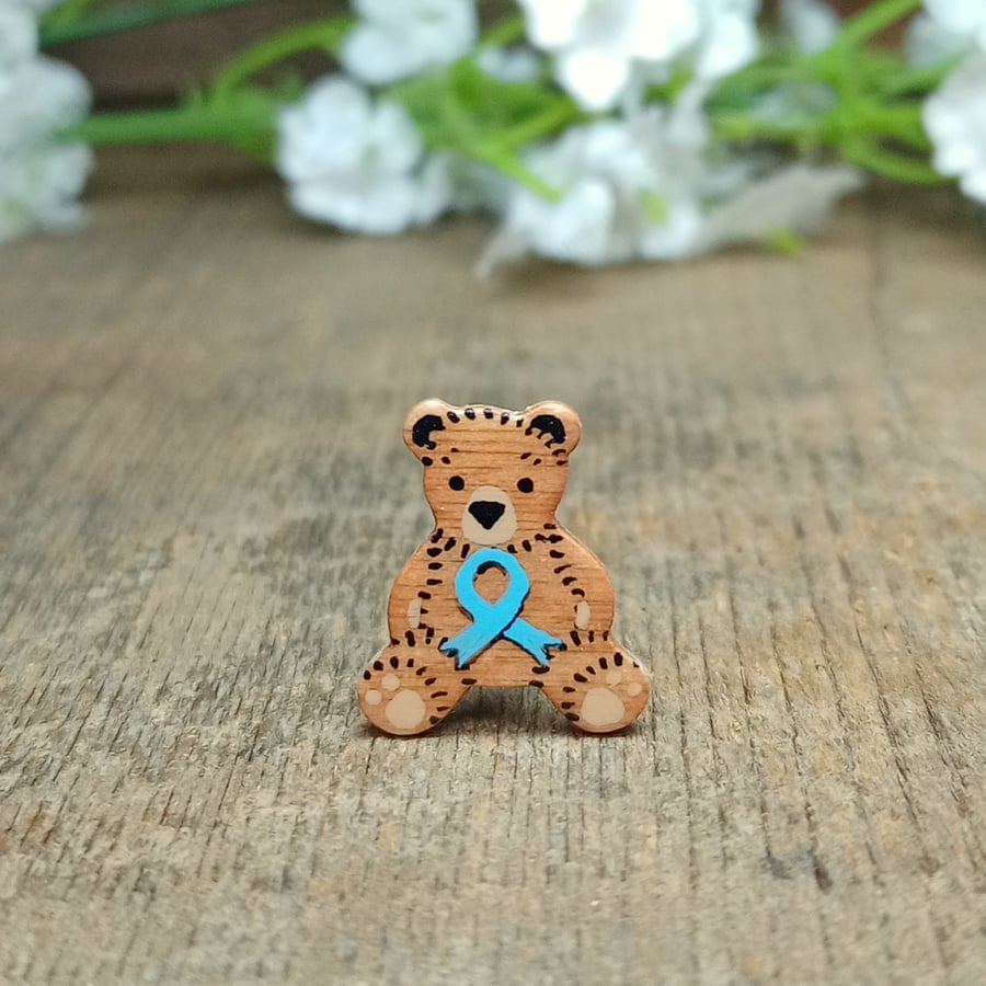 Tiny Prostate Cancer Ribbon Badge, Handmade Prostate Cancer Awareness Bear Pin
