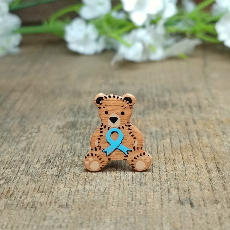 Tiny Prostate Cancer Ribbon Badge, Handmade Prostate Cancer Awareness Bear Pin