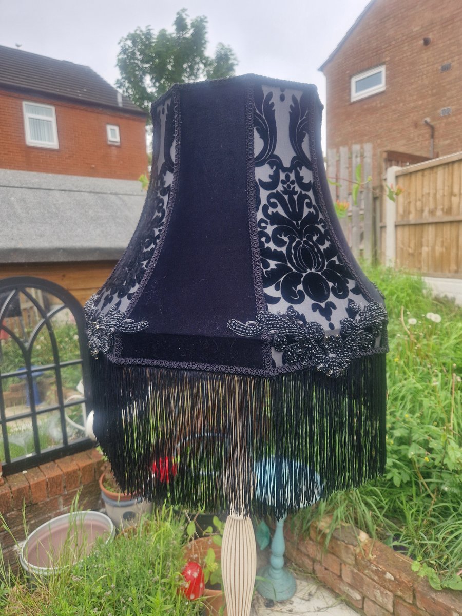 Large handmade lampshade with burnout velvet and beaded applique