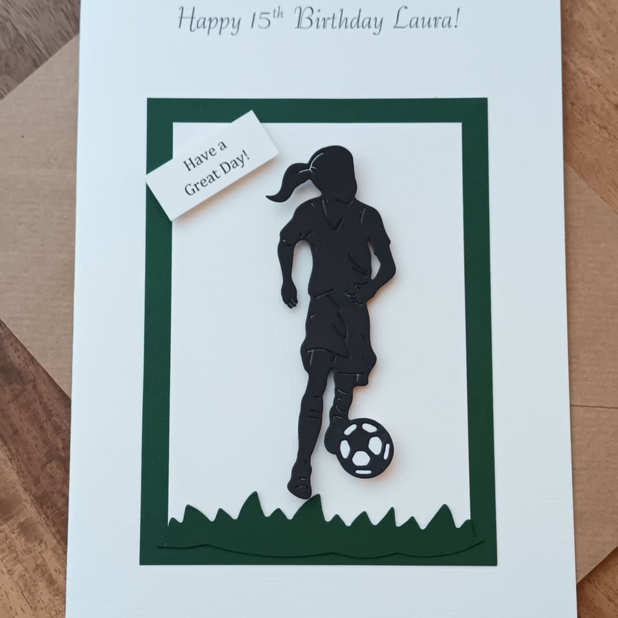 Birthday Card For Her Girl Footballer. Any Age Or Relation, Daughter, Sister. A5