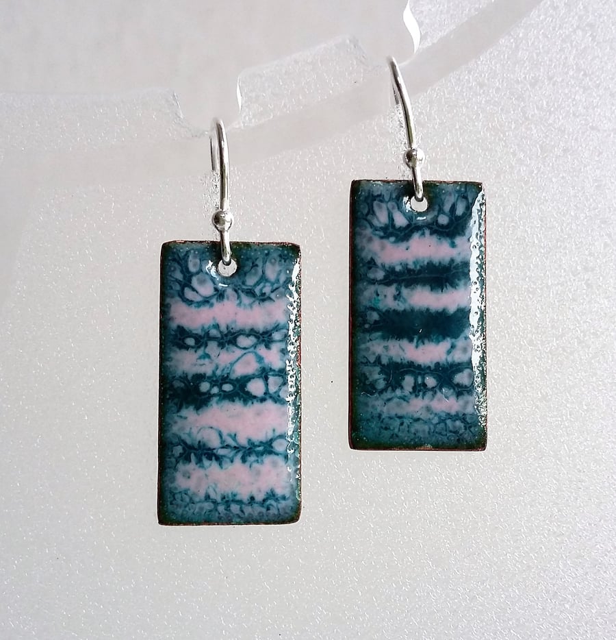 Enamelled rectangular copper earrings 191