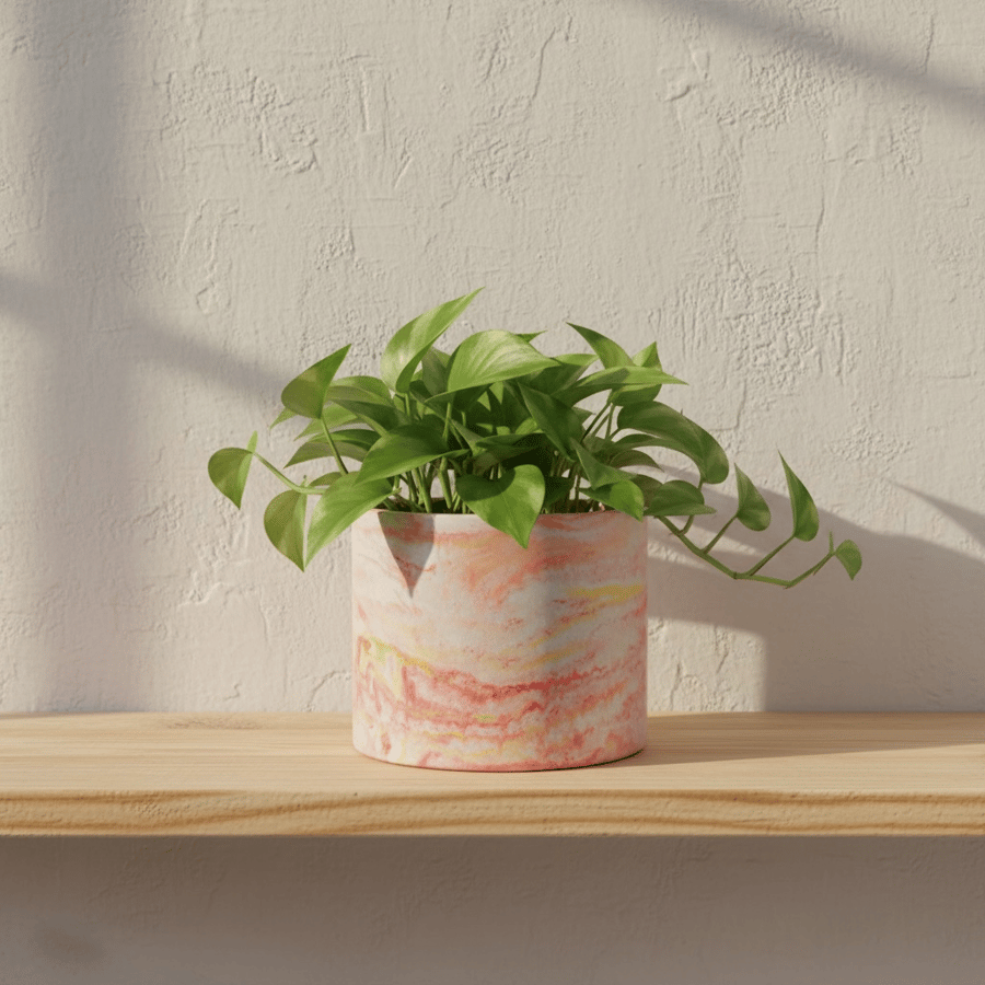 Large Plant Pot - Sunrise Marbled Red Orange and Yellow Pot Holder 