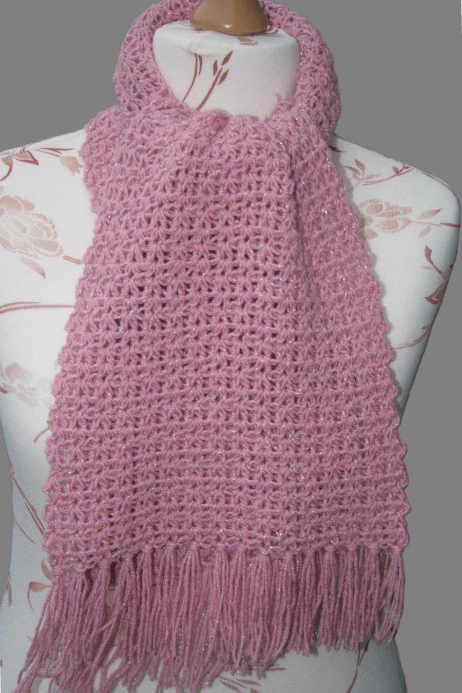 Pretty Crochet Sparkle Scarf (Rose Shade)