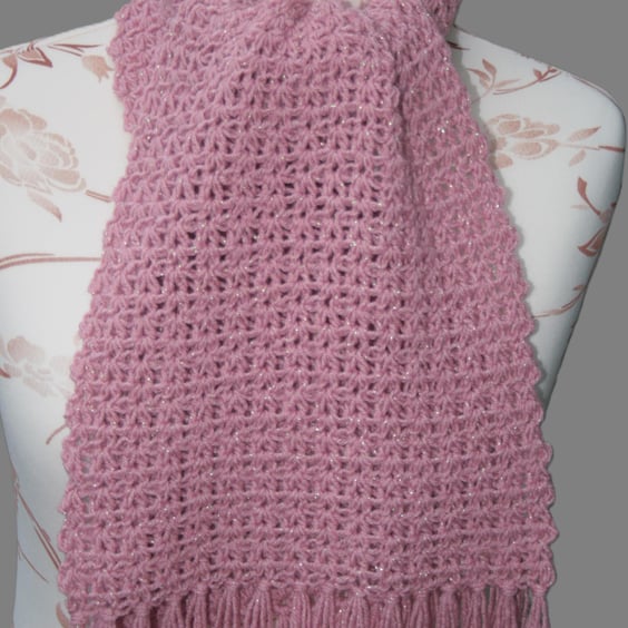 Springtime Sparkle Scarf (Rose Shade) - Pretty Crochet Scarf