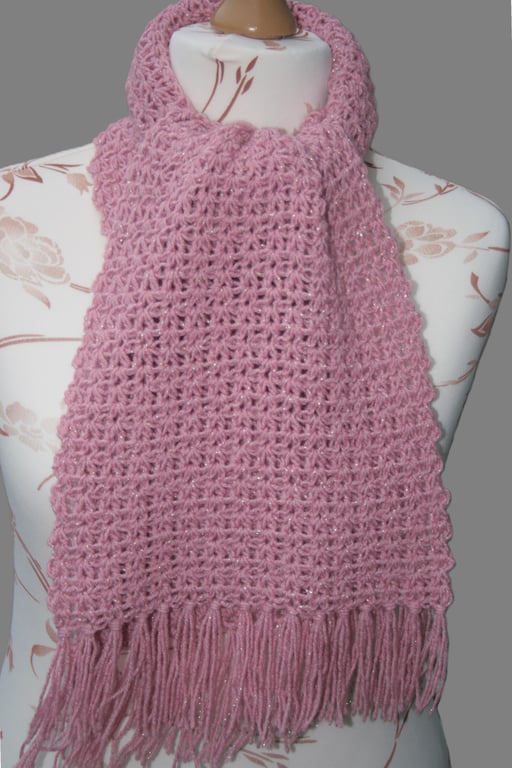 Pretty Crochet Sparkle Scarf (Rose Shade)