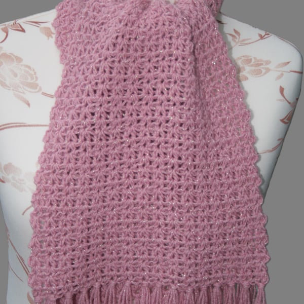 Pretty Crochet Sparkle Scarf (Rose Shade)