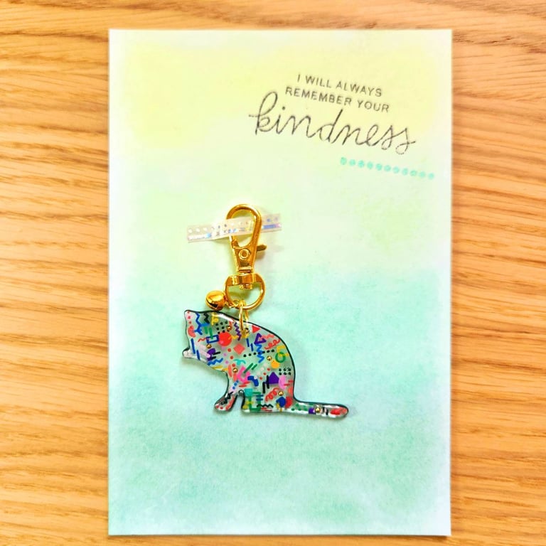 Cat keyring keychain Blessing card 