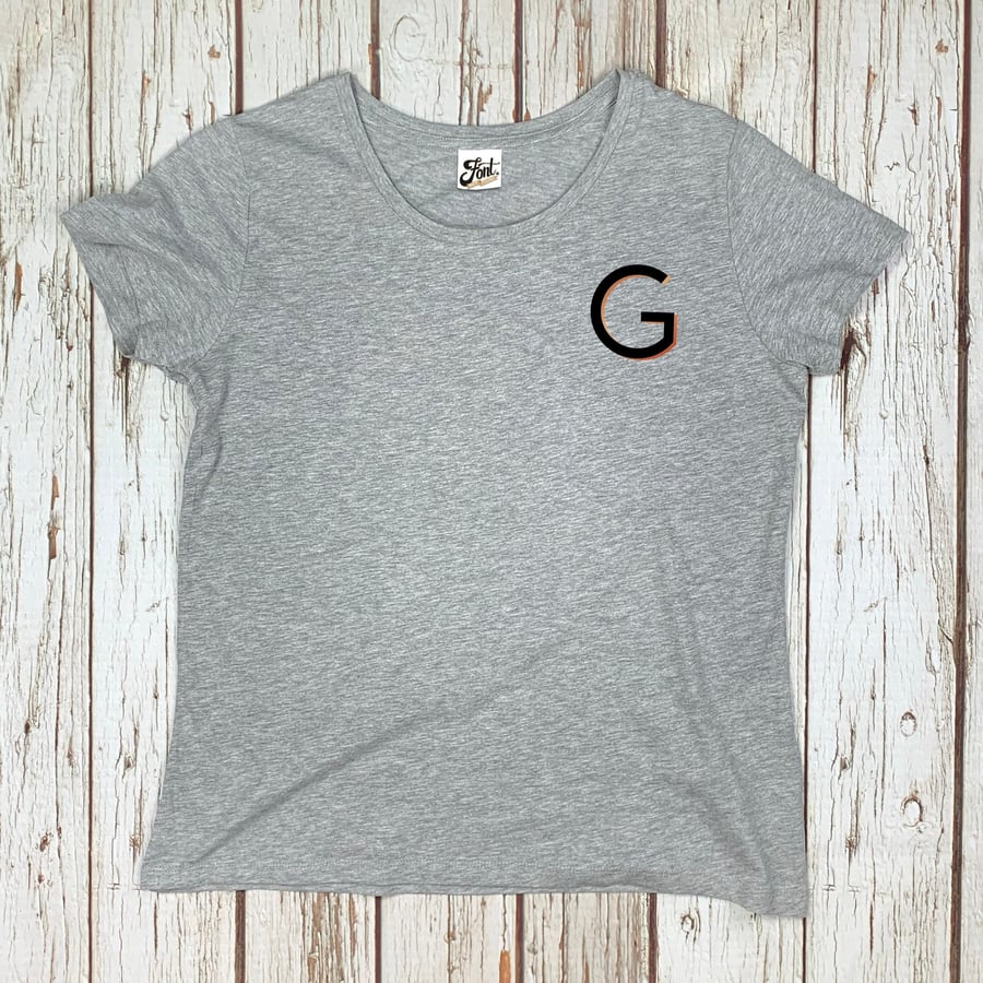 Womens Organic letter T-Shirt- Personalise Ladies top, Alphabet tee
