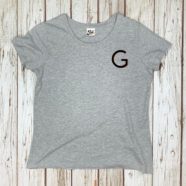 Womens Organic letter T-Shirt- Personalise Ladies top, Alphabet tee